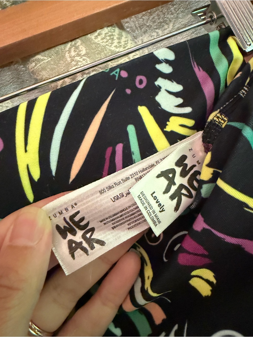 Zumba Fitness Black Leggings with Neon Multicolor Abstract Print - Picture 3 of 4